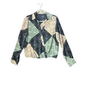 Pleione (Anthropologie) Multicolor Patchwork Print Button Blouse Women's Size M